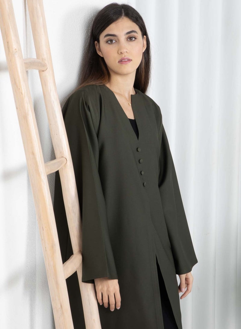 أم سكوير فاشن عباية باربي كريب أخضر داكن مع شيلة مطابقة - Image 3