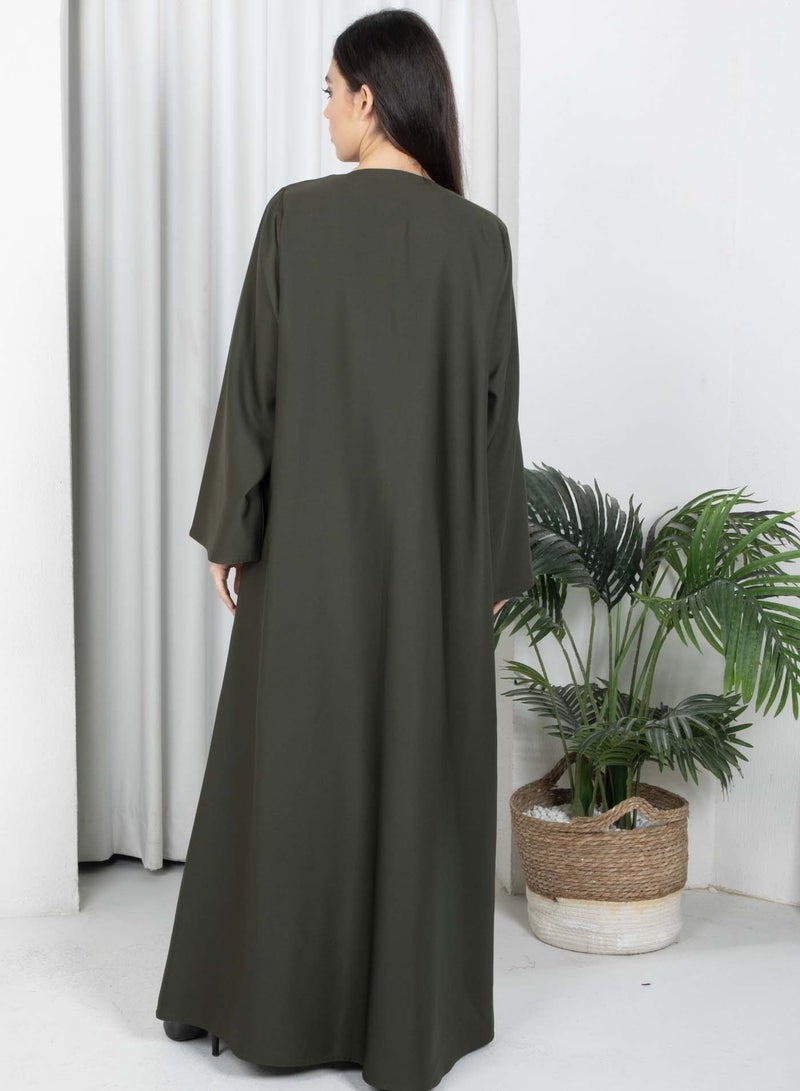 أم سكوير فاشن عباية باربي كريب أخضر داكن مع شيلة مطابقة - Image 4