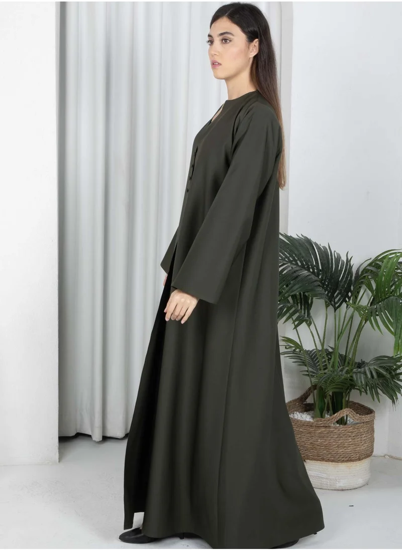 أم سكوير فاشن Dark Green Barbie Crepe Abaya with Matching Sheila
