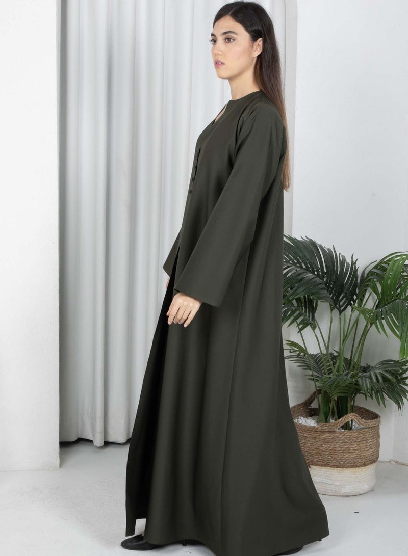 أم سكوير فاشن عباية باربي كريب أخضر داكن مع شيلة مطابقة - Image 2