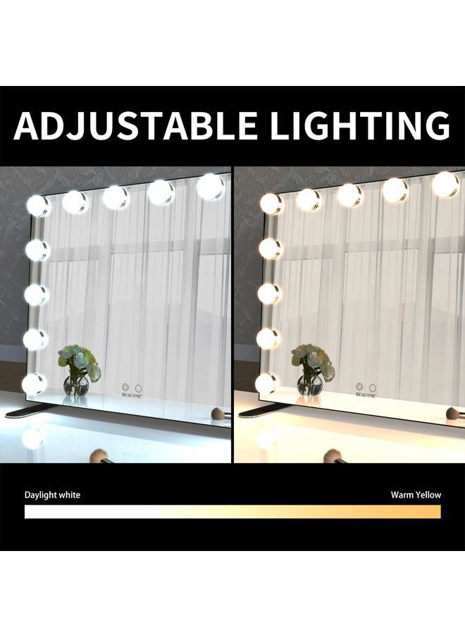 BEAUTME Vanity Mirror with Lights, Lighted Makeup Mirror with 14 Dimmer Bulbs, 2 Color Lighting Mode, Touch Control, Tabletop or Wall Mounted for Bedroom,Dressing Room,Balck 23.6" X 20"  - Image 5
