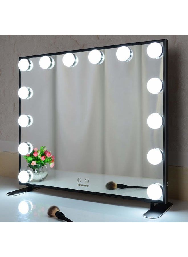 BEAUTME Vanity Mirror with Lights, Lighted Makeup Mirror with 14 Dimmer Bulbs, 2 Color Lighting Mode, Touch Control, Tabletop or Wall Mounted for Bedroom,Dressing Room,Balck 23.6" X 20"  - Image 1