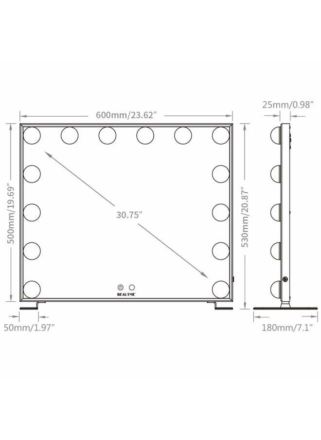 BEAUTME Vanity Mirror with Lights, Lighted Makeup Mirror with 14 Dimmer Bulbs, 2 Color Lighting Mode, Touch Control, Tabletop or Wall Mounted for Bedroom,Dressing Room,Balck 23.6" X 20"  - Image 2