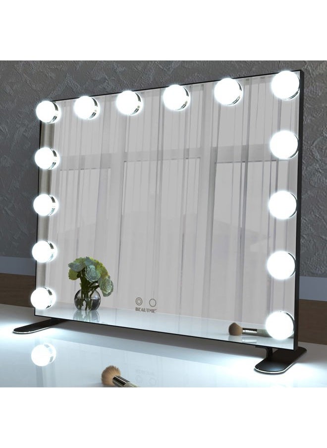 BEAUTME Vanity Mirror with Lights, Lighted Makeup Mirror with 14 Dimmer Bulbs, 2 Color Lighting Mode, Touch Control, Tabletop or Wall Mounted for Bedroom,Dressing Room,Balck 23.6" X 20"  - Image 3