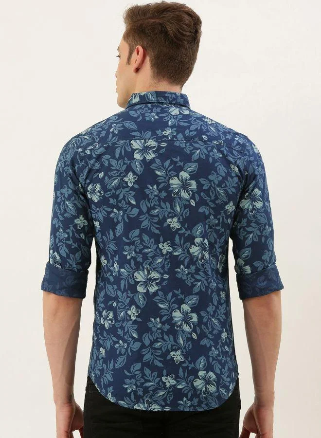 The Indian Garage Co Men Slim Fit Floral Printed Full Sleeves Cutaway Collar Casual Shirt