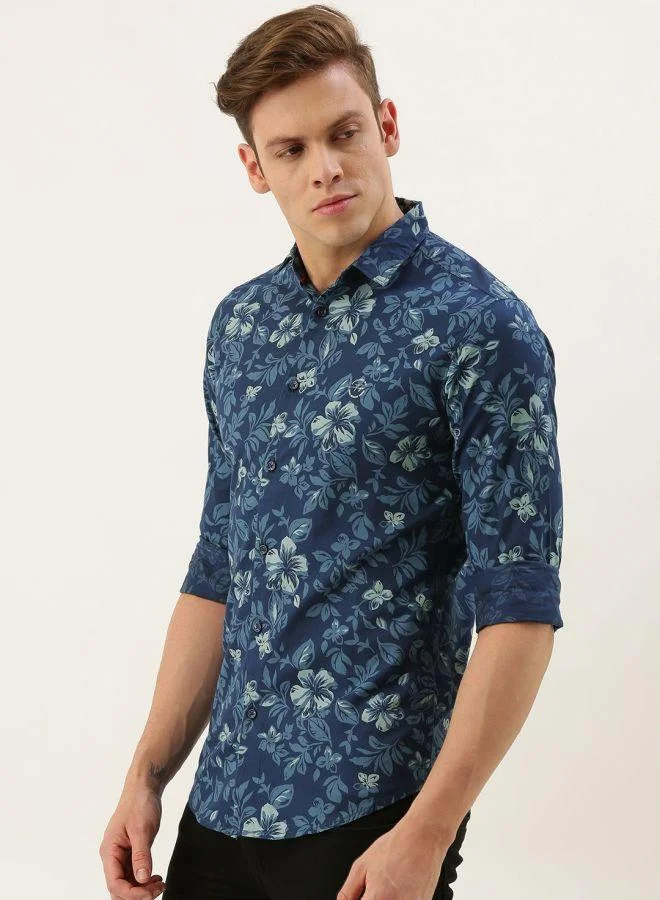 The Indian Garage Co Men Slim Fit Floral Printed Full Sleeves Cutaway Collar Casual Shirt