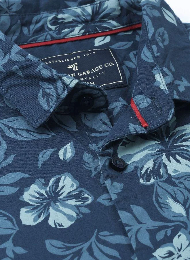 The Indian Garage Co Men Slim Fit Floral Printed Full Sleeves Cutaway Collar Casual Shirt