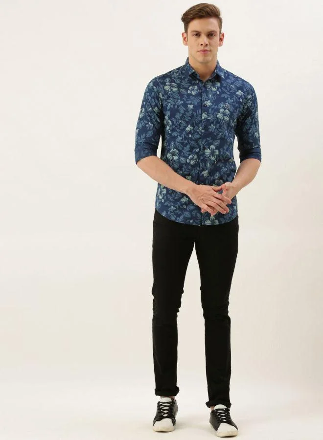 The Indian Garage Co Men Slim Fit Floral Printed Full Sleeves Cutaway Collar Casual Shirt