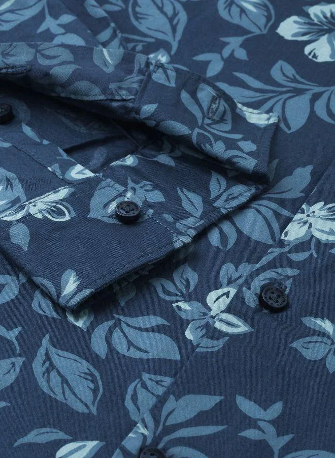 The Indian Garage Co Men Slim Fit Floral Printed Full Sleeves Cutaway Collar Casual Shirt