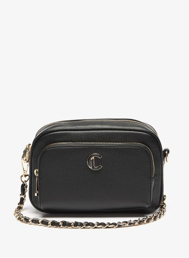 Le Confort Women's Solid Crossbody Bag with Zip Closure and Chain Strap