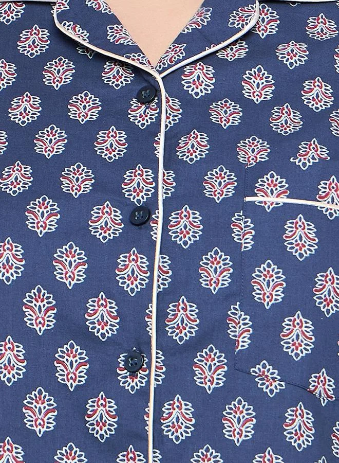 Clovia Clovia Floral Print Notch Lapel Shirt and Shorts Set