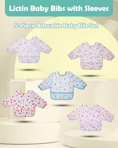 Lictin Baby Bibs for Boys Girls Long Sleeve Bib Waterproof Toddler Bibs 024 Months Neutral Baby Smock for Eating PINK - Image 3