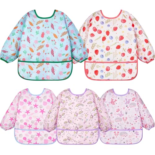 Lictin Baby Bibs for Boys Girls Long Sleeve Bib Waterproof Toddler Bibs 024 Months Neutral Baby Smock for Eating PINK - Image 1