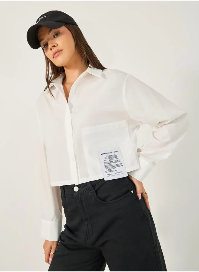 ستايلي Solid Boxy Fit Crop Shirt with Patch Detail