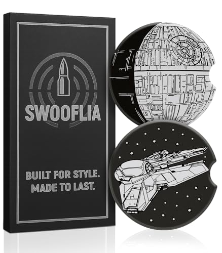 Swooflia Car Coasters for Men Spaceship Ceramic Car Cupholder Coaster Cool Absorbent Mat Coaster with Cork Base 2 Pack Automotive Cup Holder Accessories New Driver Gifts - Image 1