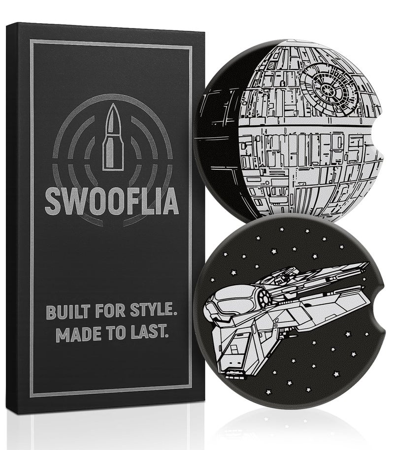 Swooflia Car Coasters for Men Spaceship Ceramic Car Cupholder Coaster Cool Absorbent Mat Coaster with Cork Base 2 Pack Automotive Cup Holder Accessories New Driver Gifts - Image 3