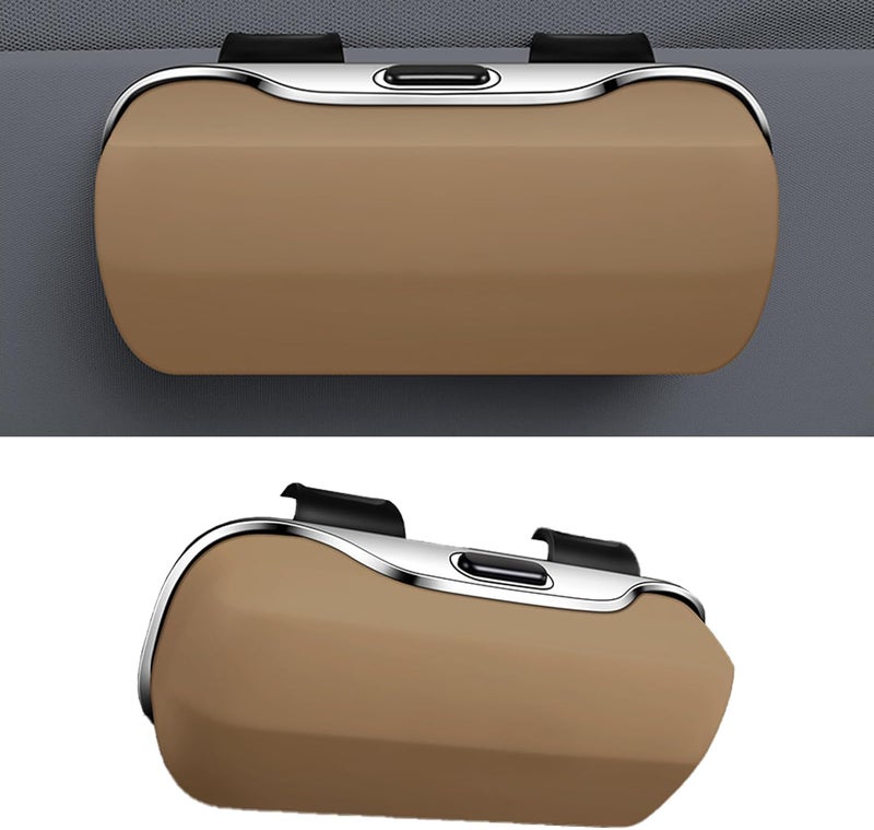 Tioollev Sunglasses Holder for Car Sun Visor, Protective Automotive Eyeglasses Storage Case Hanger, Car Sunglass Holder Suitable for Truck and Sedan to Place Sunglass (Beige) - Image 1