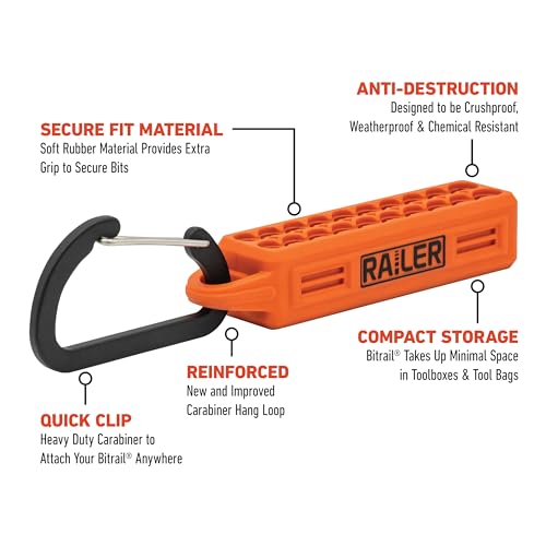 Railer 20pc Screwdriver Bit Set - Premium S2 Steel 2" Phillips, Robertson Square, Torx & Flat Head Impact Driver Bit Set With A Storage Bit Holder & Carabiner - Image 4