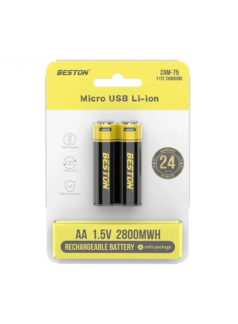 BESTON Beston Rechargeable AA Battery 1.5V Micro USB - Pack of 2 - Image 1