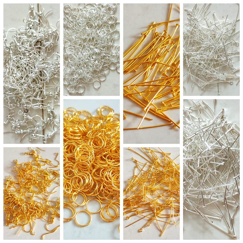 Teraiya's Teraiya's Jewellery Making Kit for Jewellery Making | Bracelate | Necklace |Golden and Silver Head pin |Eye Pin |Small Jump Rings | Earring Hook (100 pcs Each Total -800 pcs)  - Image 5