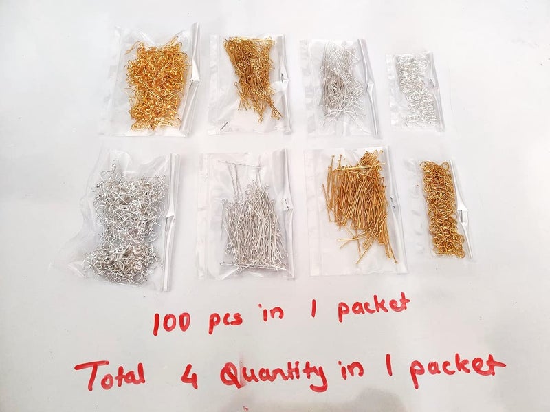 Teraiya's Teraiya's Jewellery Making Kit for Jewellery Making | Bracelate | Necklace |Golden and Silver Head pin |Eye Pin |Small Jump Rings | Earring Hook (100 pcs Each Total -800 pcs)  - Image 3