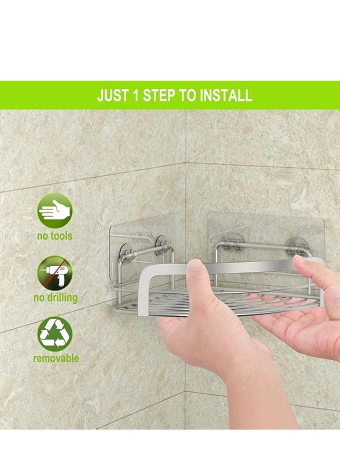 Shower Caddy Corner, Bathroom Corner Shower Shelfs, Adhesive Wall Mounted Shower Caddy with 4 Movable Hooks, Rustproof Stainless Steel Bathroom Shower Organizer, No Drilling Wall Mount 2-Pack - Image 4