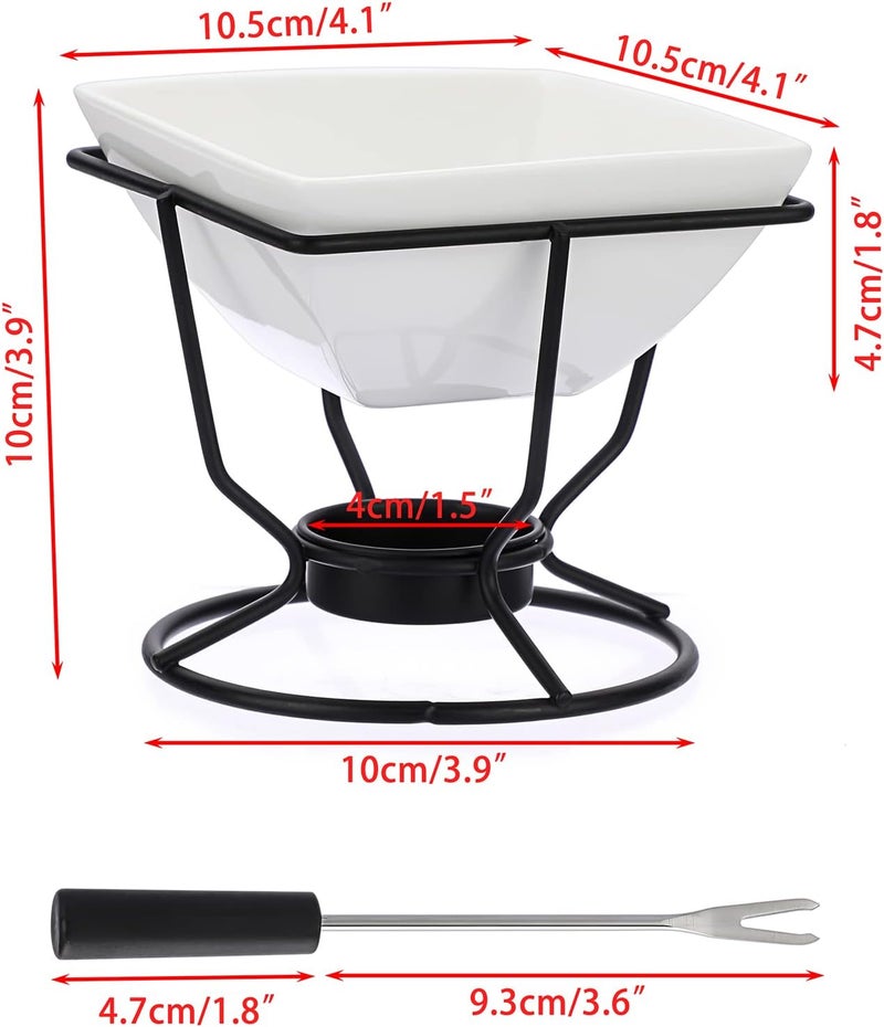 BSTKEY Ceramic Butter Warmer Set, Fondue Pot Melting Pot Set, Melt Hot Pot Square Bowl Set For Cheese Chocolate Butter Caramel, with 2 Dipping Forks - Image 2