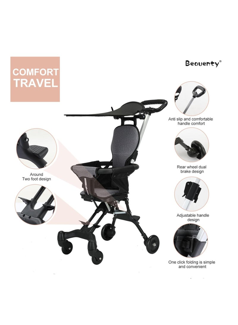 Baby Stroller Foldable Four-wheeled Child Stroller Lightly and easily Foldable Child Stroller Suitable For 1 To 5 Years Old High Landscape Auxiliary Baby Artifact GREY Color - Image 3