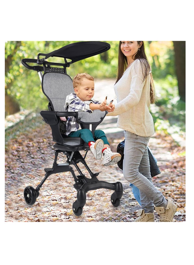 Baby Stroller Foldable Four-wheeled Child Stroller Lightly and easily Foldable Child Stroller Suitable For 1 To 5 Years Old High Landscape Auxiliary Baby Artifact GREY Color - Image 4
