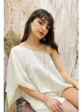 Due Stelle Natural Ribbed Sile Cloth Off White Women's Poncho Blouse  - Image 1