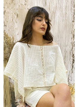Due Stelle Natural Ribbed Sile Cloth Off White Women's Poncho Blouse  - Image 3