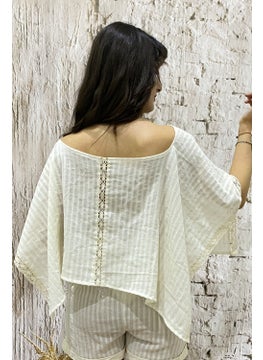 Due Stelle Natural Ribbed Sile Cloth Off White Women's Poncho Blouse  - Image 5