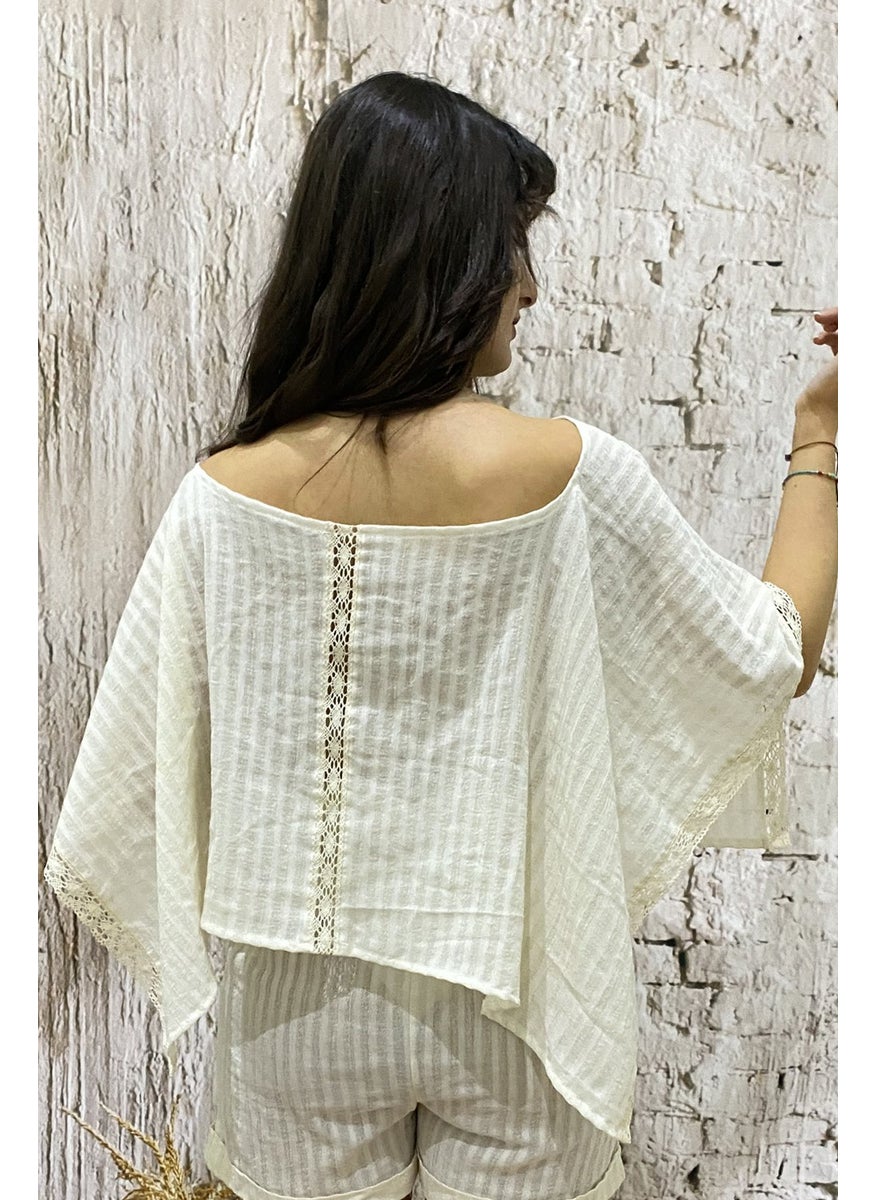 Due Stelle Natural Ribbed Sile Cloth Off White Women's Poncho Blouse  - Image 5