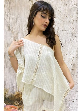 Due Stelle Natural Ribbed Sile Cloth Off White Women's Poncho Blouse  - Image 4