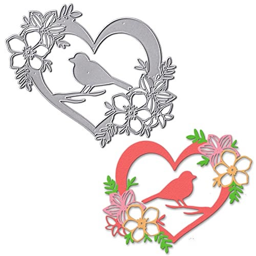 Hying Valentines Heart Flowers Cutting Dies for Card Making and Photo Album Decorations Birds Die Cuts Flower Love Dies Stencils Embossing Template for DIY Scrapbooking Craft