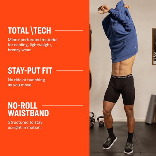 Pair of Thieves Super Fit Long Boxer Briefs for Men - Ultra Soft, Breathable, Quick-Dry Underwear 4-Way Stretch (3 Pack) Black/Blue - Image 3