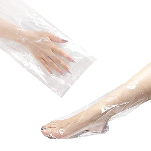 Charmyth Liners Hand or Foot Disposable Thermal Heated Mitt Liners Paraffin Bath Treatments Bags Plastic Liner Socks and Gloves for Hot Wax Therapy 100