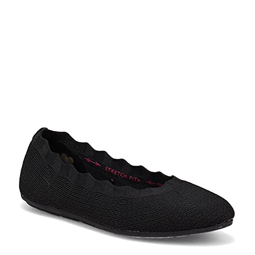 Skechers Women's Cleo 2.0 - Love Spell Scalloped Knit Skimmer Flats with Air-Cooled Memory Foam, Black, 9.5 - Image 2