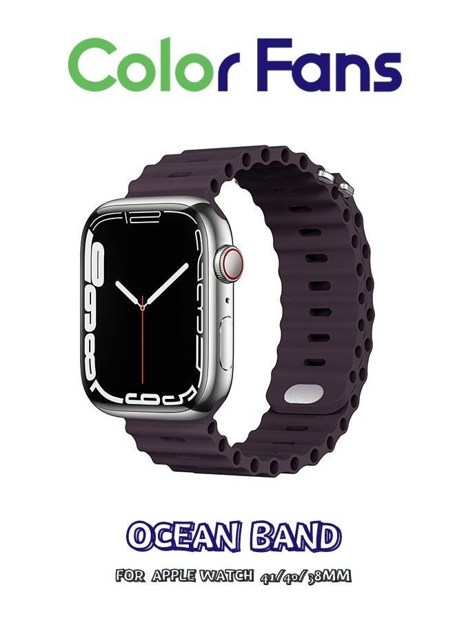 Color Fans - Soft Silicone Ocean Sports Strap Compatible Apple Watch 41mm 40mm 38mm for Men Women, Adjustible Watch Band for Apple Watch SE/Series 9/8/7/6/5/4/3/2/1 - Elderberry - Image 1