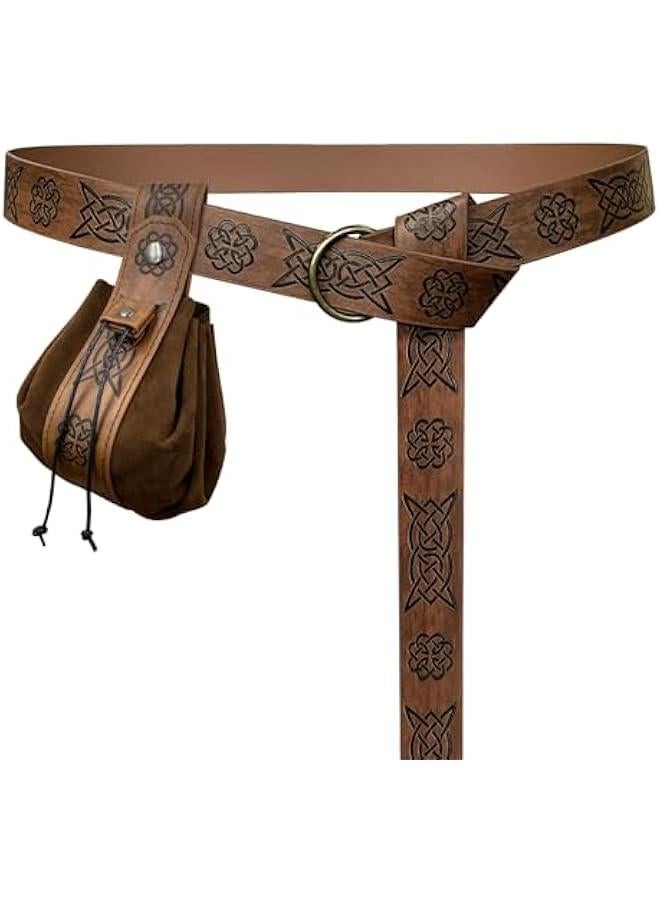 Generic Medieval O Ring Belt with Portable Drawstring Pouch, Retro Renaissance Faux Leather Belt and Purse Set for LARP - Image 1