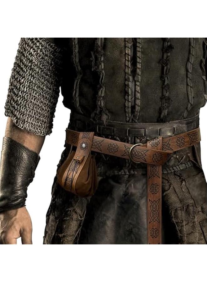 Generic Medieval O Ring Belt with Portable Drawstring Pouch, Retro Renaissance Faux Leather Belt and Purse Set for LARP - Image 2