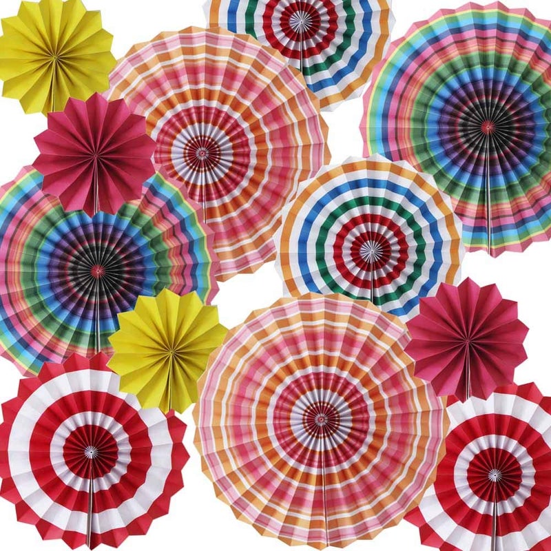 HOLA FIESTA Paper Fans Flower for CelebrationWeddingBirthdayCarnivalWelcome Party DecorationsColor3Set of 12 - Image 1