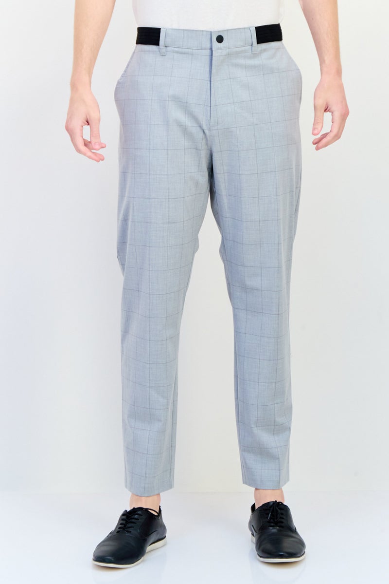 Celio بنطلون رسمي رجالي قابل للتمدد بتصميم مربعات، رمادي - Image 1