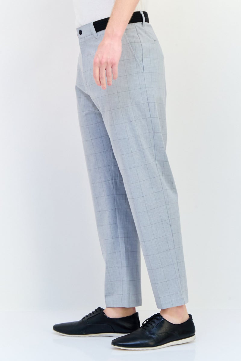 Celio بنطلون رسمي رجالي قابل للتمدد بتصميم مربعات، رمادي - Image 2