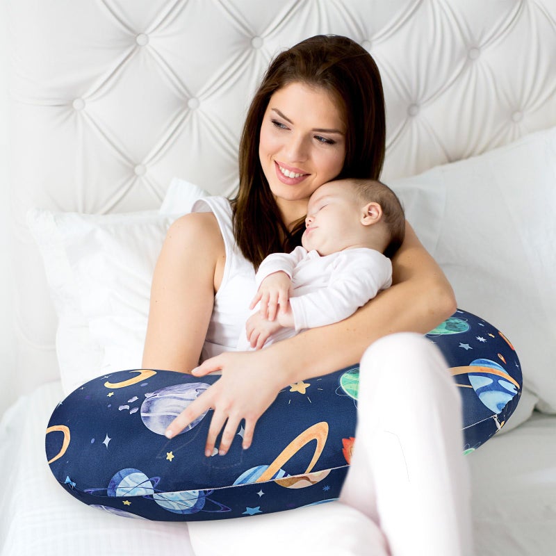 Pea Pod Nursing Pillow Cover 2 Pack Soft & Adorable Slipcovers for Breastfeeding Pillows, Comfortable Stretchy Feeding Pillow Covers for Baby Girls Boys Newborn, Removeable Pillow Case (Outer Space) - Image 5