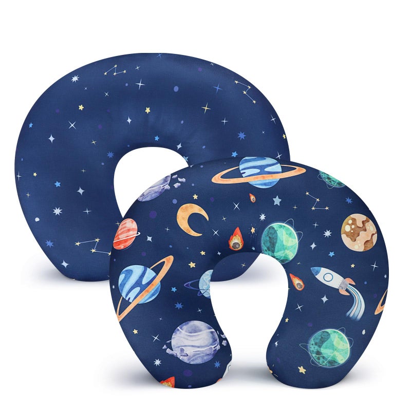 Pea Pod Nursing Pillow Cover 2 Pack Soft & Adorable Slipcovers for Breastfeeding Pillows, Comfortable Stretchy Feeding Pillow Covers for Baby Girls Boys Newborn, Removeable Pillow Case (Outer Space) - Image 1