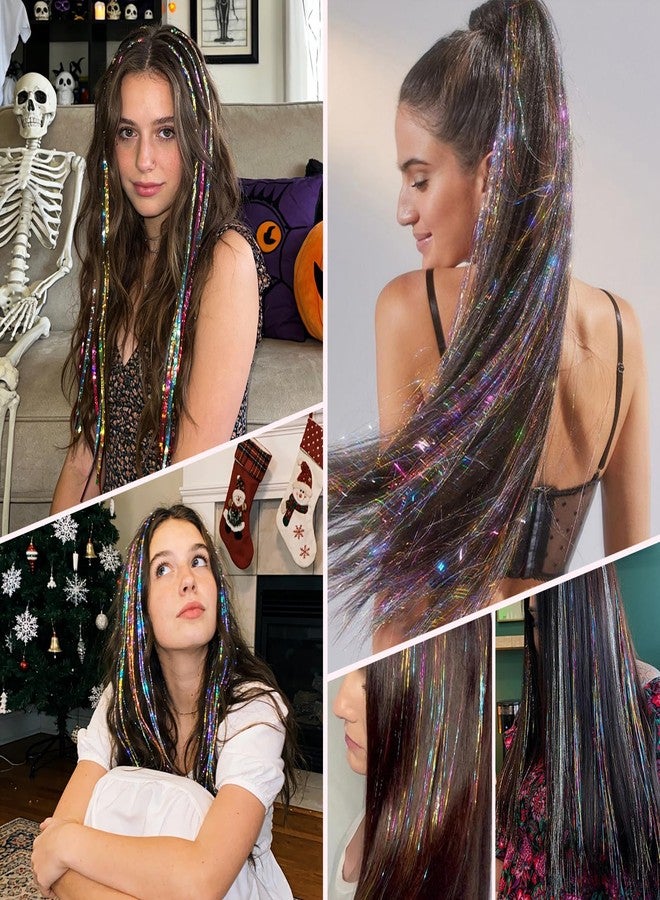 Leuceiy 18 Colors Hair Tinsel Kit, 48 Inch Hair Extensions With Tool, 5400 Strands Sparkling Dazzle Glitter Shiny Fairy Hair Heat Resistant for Girls Women Christmas New Year Festival Party - Image 5