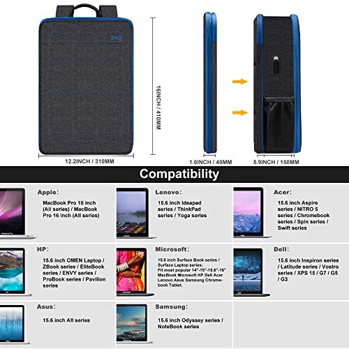 ZINZ Slim & Expandable Laptop Backpack 15 15.6 16 Inch Sleeve with USB Port, Spill-Resistant Notebooks Bag Case for Most 14-16 Inch MacBooks Surface-Books Dell HP Lenovo Asus Computers,B01BL01 - Image 2
