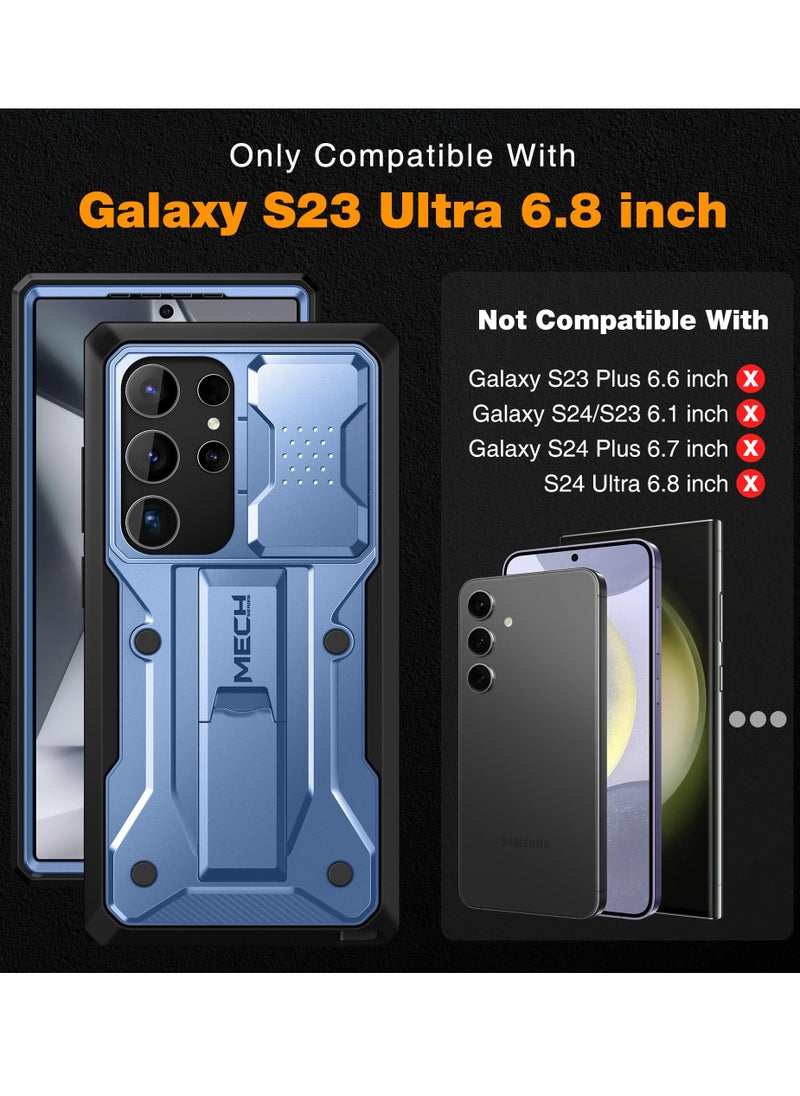 تونجيت جراب Samsung Galaxy S23 Ultra [غطاء منزلق مدمج وواقي شاشة] [إطاران أماميان] حماية ممتازة ضد الصدمات جراب S23 Ultra مع حامل ومشبك حزام 6.8 بوصة أزرق  - Image 2