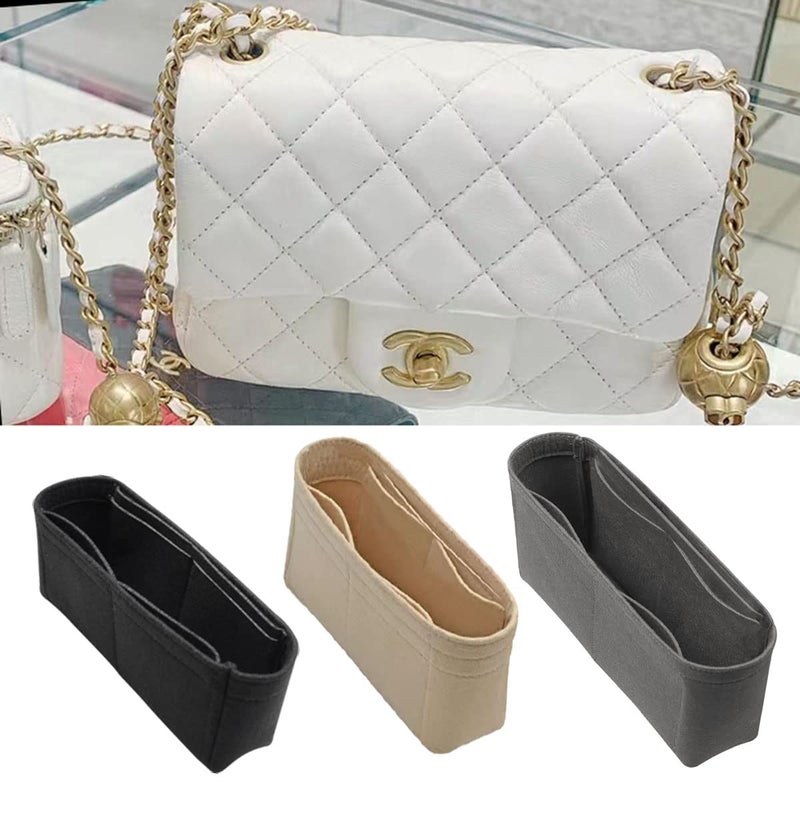 Lckaey Purse Insert for classic flap bag insert small bag - Premium Handbag Felt Organizer No zipper2009beige-S - Image 3